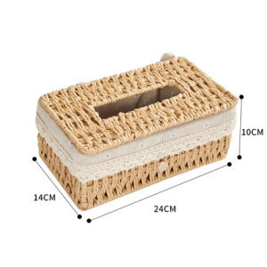 Straw Tissue Box With Cover Paper Woven Storage basket Desktop Remote Control storage Box