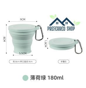 PREFERRED SHOP 180ml Portable Silicone Foldable Cup with Carabiner Heat Resistant Collapsible Cups Folding Storage Travel Mug for Hot Water