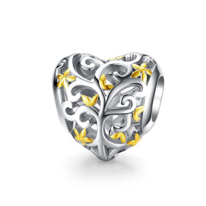 BAMOER Hạt Charm Hình Trái Tim Cây Sự Sống Vòng Tay Châu Âu Tương Thích Hạt Cây Gia Đình Cho Nữ Làm Trang Sức SCC1249