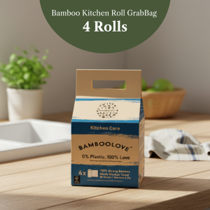 Bamboolove™ 100% Bamboo Kitchen Roll GrabBag | 4 Rolls x 60 Sheets Eco-Friendly 2-Ply Hypoallergenic Biodegradable