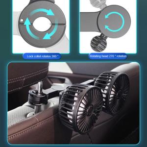 【Vakind】 12V/24V Auto Headrest Ventilation Fan Dual Head Electric Car Cooling Fan 360 Degree Rotation Electric Seat Back Cooler for Vehicle SUV for Auto Sedan