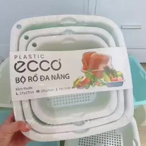 Bộ Rổ Nhựa 6 Món ECCO Hình Vuông Tiện Lợi - Bộ 3 Rổ Kèm 3 Chậu Đa Năng Tiết Kiệm Không Gian Phukienprocare