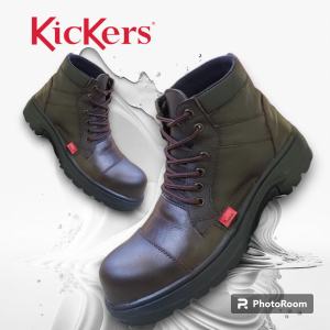 Kickers - Sepatu Boots Pria / Sepatu Safety Kulit Bertali Semata Kaki warna Hitam Coklat Sepatu Kerja Proyek Lapangan Formal Boots Pendek Sepatu Semi Boots Pria Sepatu Boot