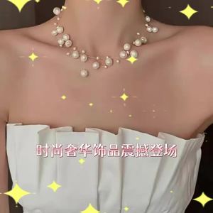AE Dây chuyền ngọc trai nước ngọt thật với nhiều kích cỡ thiết kế thủ công nhiều lớp dây chuyền dệt bằng dây câu cá phụ kiện đa năng sang trọng nhẹ nhàng dành cho nữ.