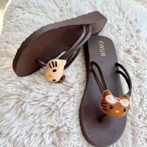 Free Shipping New Summer Hello Wedge Sandals Black Leather KT Cat Design Beach-Style Thick-Soled Flip-Flops