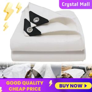 COD [Free Shipping] White Multipurpose Protective Tarpaulin Cover with Grommets Thick Waterproof Poly Tarp Cover for Patio Plants Henhouse Garden Porch