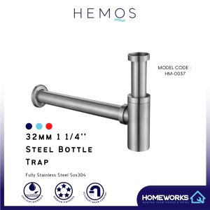 HEMOS BATHROOM FAUCET 32MM 1 1/4 304 STAINLESS STEEL BASIN BOTTLE GULLY TRAP HM-0037