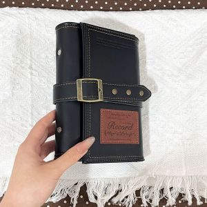 A6 PU Leather Journal Notebook Tri Fold Refillable Loose Leaf Diary Planner Detachable Strap Student Office Writing Notebook