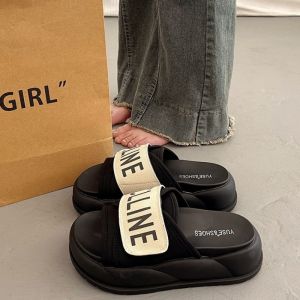 Free Shipping Thick-Soled Letter-Patterned Velcro-Closure Flip-Flops For Women Perfect For Outdoor Wear In Summer A Versatile New Style For Beach Sandals