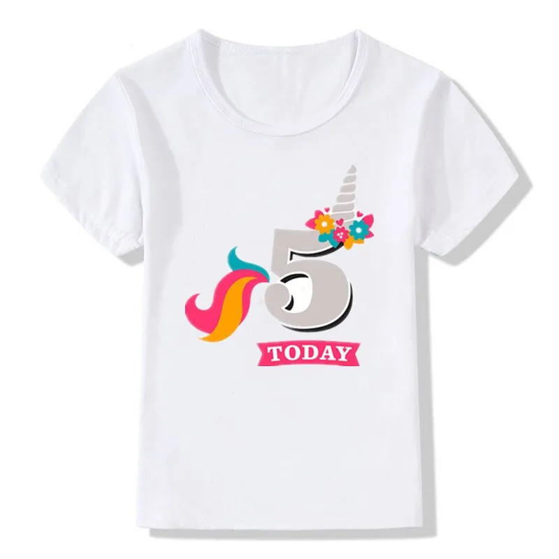 Girls Birthday cartoon t shirt for girls tshirt Unicorn Number 1-9 Cute  Print graphic t shirts For 2,4,6,8 Age kids clothes boys