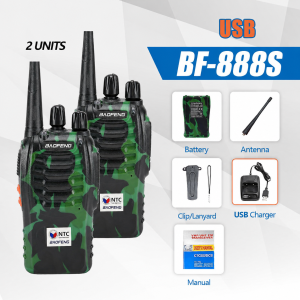BAOFENG BF-888S Set of 2 Camo Walkie Talkies Long Range Two Way Radios UHF 400-470MHz 1500mAh Battery Portable Handset Radio for Team Work Green Camouflage
