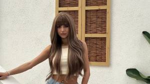 Popular European and American Export Wigs   Long wavy hair with bangs gradient brown high-temperature synthetic fiber wig