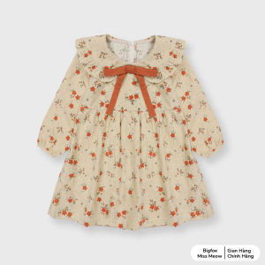 [OUTLET]Váy nhung cho bé gái Bigfox Miss Meow cổ bèo phối nơ xinh đẹp size đại Đầm thu đông cho bé gái size trẻ em 3-11 tuổi