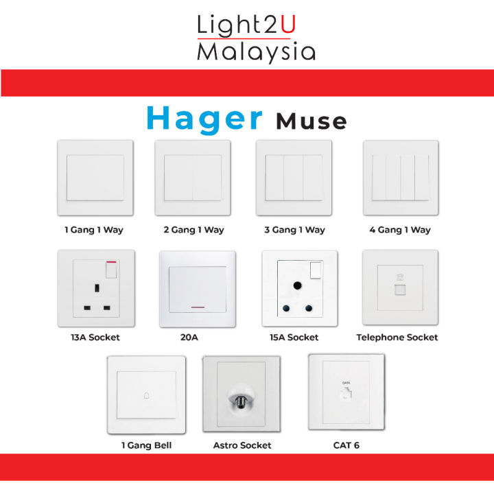 HAGER MUSE FULL SERIES SWITCHES & SOCKET Lazada