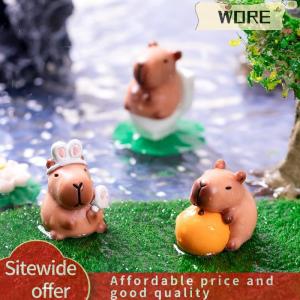 WORE คาปิบาร่าเรซินขนาดเล็ก2ชิ้นรูปแกะสลักขนาดเล็กนางฟ้าน่ารักสวนเครื่องประดับรูปสัตว์รูปปั้นขนาดเล็กสำหรับตกแต่งภูมิทัศน์ขนาดเล็ก