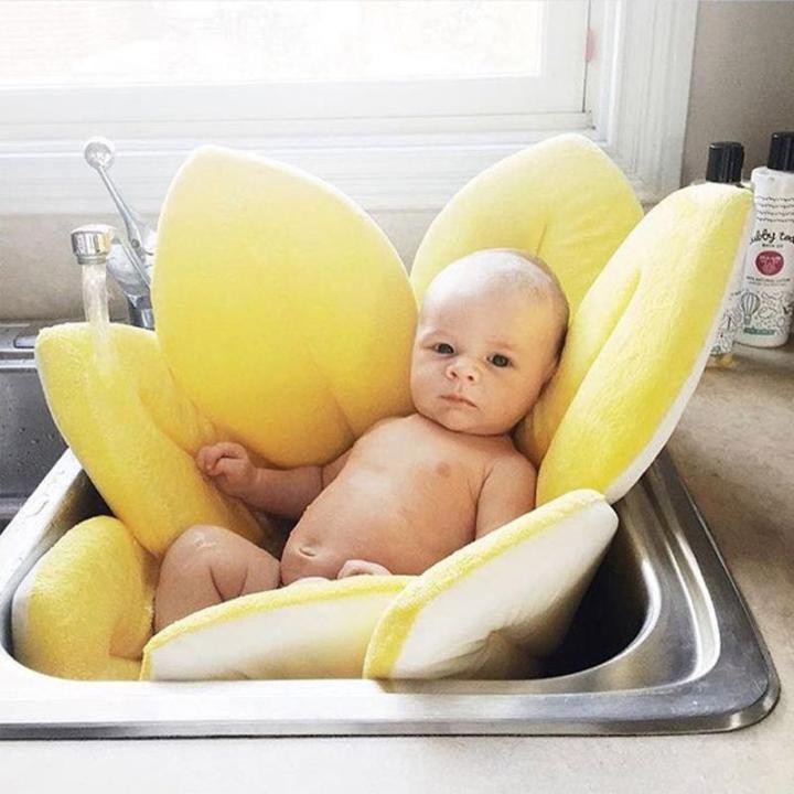 Lotus Blooming Bath Flower Bath Tub Mat Baby Sink Baby Yellow Soft Foldable Bath Mat Portable Baby Bath Accessory Machine Washable Bath Mat Lazada Lazada