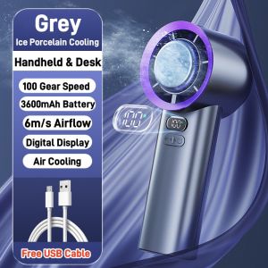 SPOETRY Mini Handheld Outdoor High Speed Air Cooling Fan 100-Gear Speed Digital Display Adjustable Turbo Fan