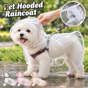 Clear PU Pet Hooded Raincoat Adjustable Waterproof Windproof Jacket For Dogs Cats Multi Sizes