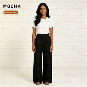 MOCHA Women High‑Waist Wide‑Leg Linen Pants Casual Loose Straight Long Trousers ST177