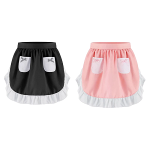 Ruffled Maid Apron Costume Maid Waist Apron Breathable Kitchen Cooking Apron for Women Halloween Cosplay and Daily Wear
