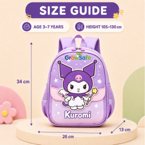 GrwoSafe 2026 Kuromi My Melody Kids Backpack 13 Inch Kindergarten Grade 1 School Bag for Girls