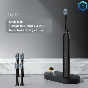 Bàn Chải Điện Đánh Răng Sonic X3 Thông Minh 6 Chế Độ Làm Sạch Tặng Kèm 4 Đầu Thay Thế Lông Mềm Cao Cấp TEKI