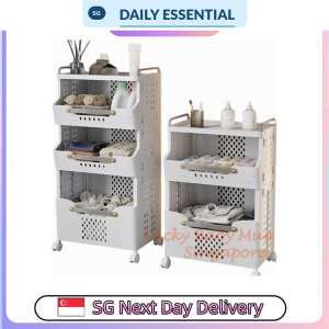 【DAILY ESSENTIAL】 F969 Folding Laundry Storage Rack with Wheels - 2 / 3 / 4 Tiers