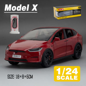 LEO 1:24 Tesla Model X รถบรรทุกโมเดลรถยนต์ของเล่นอัลลอยโลหะหล่อขึ้นรูปสำหรับเด็กของเล่นยานพาหนะงานอดิเรกของสะสม