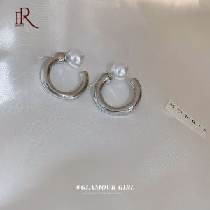 Frascati Minimalist Gold Plated Metal Hoop Earring For Women Trendy Pearl Open Circle C Shaped Unusual Girls Jewelry