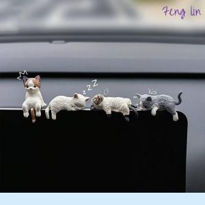 🔥🔥🔥fenglin Cute Car Center Console Decoration Ornaments Kitten Action Figure Auto Dashboard Rearview Mirror Decoration Car Accessories