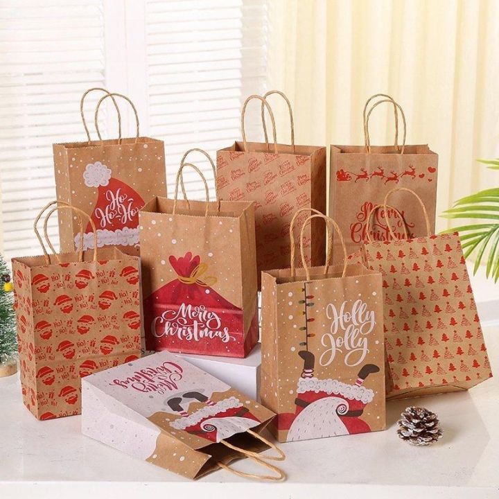 Multiple Styles Merry Christmas Kraft Paper Bag Santa Claus Gift