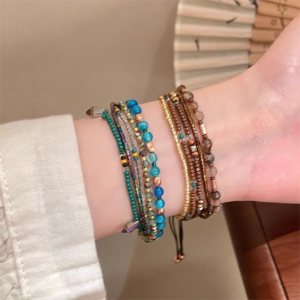 FLYING Blue Colorful Beaded Bracelet Bohemian Stretchy Wrap Charm Hand Chain Adjustable Beaded Bangles Gifts
