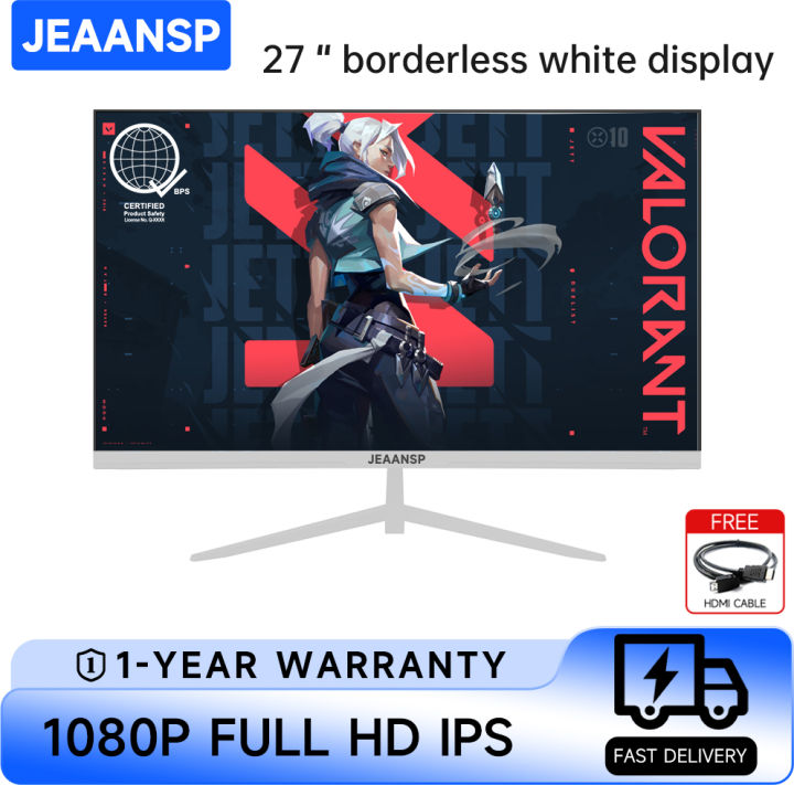 JEAANSP 27 Inch White Borderless Monitor Gaming Computer Monitor Screen