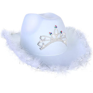 Women Wide Brim Fedora Women Girl Tiara Western Pink Cowboy Hat for Party ZJJ-Cowgirl-Hat
