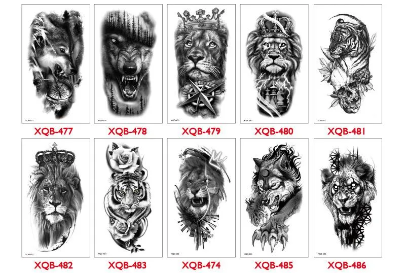 Upper Arm Sleeve Tattoo Crown Lion Tiger Wolf Head Waterproof