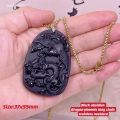 black obsidian power dragon long chain stainless necklace. 