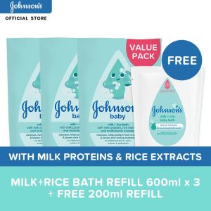 Johnsons Milk+Rice Bath 600ml Refill x 3 + FREE 200ml Refill