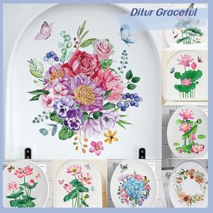 Ditur WC dán nhà vệ sinh nhà máy hoa tường Sticker cho phòng tắm nhà vệ sinh Nắp Sticker Decal tự dính bức tranh tường trang trí nhà