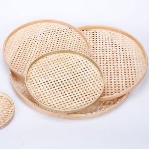 KECTTIO Portable Handmade Woven Dim Sum Fried Food Handicraft Bamboo Products Food Tray Storage Basket Bamboo Sieve Dustpan