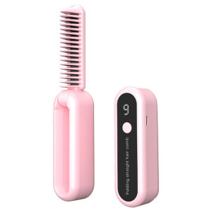 Mini folding straight hair comb for travel Type-C fast charging can hold makeup bag airport security friendly say goodbye to frivolity anytime anywhere