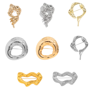 Modern Alloy Brooch In Gold or White K Tone Stylish Lapel Pin Accessory Suitable For Office Wear And Special Occasions