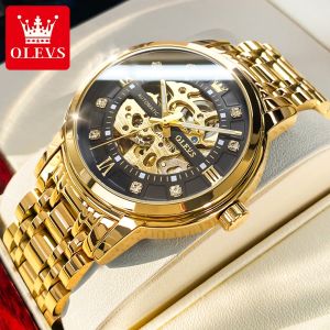 OLEVS Automatic Watch For Men Original Waterproof Swiss Mechanical Movement Luxury Business Hollow Diamond Dial Luminous Sapphire Mirror