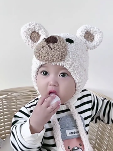 2023 Winter Warm Hat Kids Baby Bonnet Cap Breathable Hat Cute Bear Hat Soft Hat Beanie Cap for Boy Girl Aged 5-36 Months