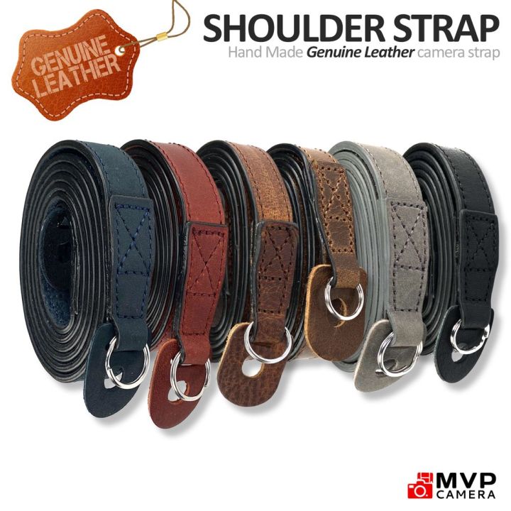 MUZIRI KIINOKOO Camera Strap Genuine Leather With Nylon Belt - Adjustable Shoulder Neck Strap Comes With Triangular Rings For Most Of Digital Cameras- Length 90cm To 140cm - Black
