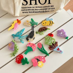 GUDAN ผัก คลิปผมรูปสัตว์การ์ตูน ผลไม้ ปิ่นปักผม คลิปปากเป็ดทิวลิป หวาน น่ารัก ปิ่นปักผมดอกไม้กรดอะซิติก สาวๆ