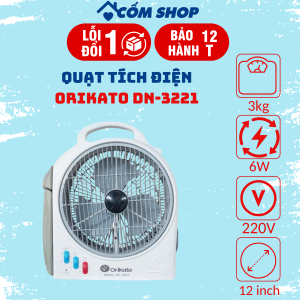 [ DÙNG 12H ] Quạt Tích Điện To ORIKATO DN-3221 2 Bình Ắc Quy Quạt Ắc Quy 2 Bình Kèm Đèn Chiếu Sáng Tiện Dụng