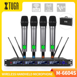 Hệ thống micrô không dây UHF 4 kênh chuyên nghiệp XTUGA M-6604S micrô không dây đa dạng thực sự được nâng cấp SKM4000 tăng cường tín hiệu & phạm vi làm việc tần số có thể điều chỉnh micrô kim loại nguyên bộ cho buổi hòa nhạc nhà thờ diễn thuyết DJ