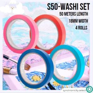 S50-WASHI Set 4X 50 Meter Value Pack Japanese Paper DIY Planner Masking Tape Adhesive Tapes Sticker