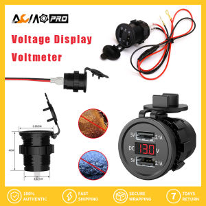 AumoPro Tempatan 5V 2.1A Waterproof Dual Ports USB Voltage Display Voltmeter for 12-24V Car Boat Motorcycle SS 50