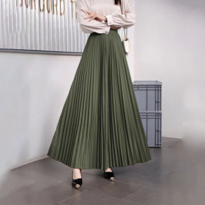 Smooth Pleated Skirt High Waist Slim Vintage Gilding A-line Skirt Elasticated Silky Skirt For Women